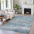 9' X 12' Sky Blue And Gray Abstract Washable Indoor Outdoor Area Rug