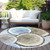 8' Round Blue Gold and Gray Round Faux Bois Washable Non Skid Indoor Outdoor Area Rug