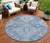8' Navy Blue And Denim Blue Round Medallion Washable Indoor Outdoor Area Rug