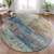 8' Teal Blue Orange And Beige Round Abstract Washable Indoor Outdoor Area Rug