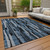 8' X 10' Blue Black And Gray Striped Washable Indoor Outdoor Area Rug
