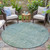 8' Teal Blue And Ivory Round Abstract Washable Indoor Outdoor Area Rug - Teal Blue, Ivory