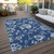 9' X 12' Navy Blue And Gray Floral Washable Indoor Outdoor Area Rug