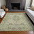 10' X 14' Artichoke Green Brown And Beige Floral Washable Indoor Outdoor Area Rug