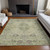 10' X 14' Artichoke Green Brown And Beige Floral Washable Indoor Outdoor Area Rug