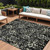 10' X 14' Black Gray And Ivory Floral Washable Indoor Outdoor Area Rug