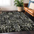 10' X 14' Black Gray And Ivory Floral Washable Indoor Outdoor Area Rug