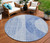 8' Denim Blue And Sky Blue Round Geometric Washable Indoor Outdoor Area Rug
