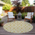 8' Gold And Ivory Round Geometric Washable Indoor Outdoor Area Rug
