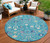 8' Teal Blue Purple And Ivory Round Oriental Washable Indoor Outdoor Area Rug