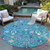 8' Teal Blue Purple And Ivory Round Oriental Washable Indoor Outdoor Area Rug