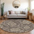 8' Brown Beige And Taupe Round Floral Washable Indoor Outdoor Area Rug - Brown, Beige, Taupe