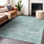 10' X 14' Teal Blue And Gray Damask Washable Indoor Outdoor Area Rug