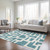10' X 14' Teal Blue And Ivory Abstract Washable Indoor Outdoor Area Rug Transitional Style - Teal Blue, Ivory Color