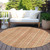 8' Rust Beige And Linen Round Striped Washable Indoor Outdoor Area Rug