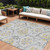 10' X 14' Silver Gray And Gold Floral Washable Indoor Outdoor Area Rug