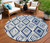 8' Navy Blue And Ivory Round Geometric Washable Indoor Outdoor Area Rug Transitional Style - Navy Blue, Ivory Color