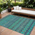 8' X 10' Teal Blue And Navy Blue Quatrefoil Washable Indoor Outdoor Area Rug