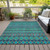 8' X 10' Teal Blue And Navy Blue Quatrefoil Washable Indoor Outdoor Area Rug