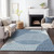 10' X 14' Blue And Ivory Geometric Washable Indoor Outdoor Area Rug