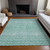 10' X 14' Aqua Teal Blue And Ivory Tribal Washable Indoor Outdoor Area Rug