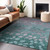 10' X 14' Teal Blue And Gray Floral Washable Indoor Outdoor Area Rug - 880016845198