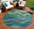 8' Teal Blue And Green Round Abstract Washable Indoor Outdoor Area Rug - Teal Blue, Green