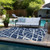 8' X 10' Blue and White Abstract Washable Non Skid Indoor Outdoor Area Rug