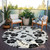 8' Ivory And Black Round Floral Washable Indoor Outdoor Area Rug