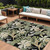 9' X 12' Black Beige And Fern Green Botanical Leaves Washable Indoor Outdoor Area Rug
