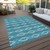 10' X 14' Teal Blue Gray And Ivory Geometric Washable Indoor Outdoor Area Rug