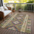 9' X 12' Green Geometric Washable Indoor Outdoor Area Rug