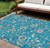 9' X 12' Teal Blue Ivory And Pink Floral Washable Indoor Outdoor Area Rug