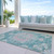 9' X 12' Teal Blue Floral Medallion Washable Indoor Outdoor Area Rug