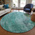 8' Teal Blue Green And Gray Round Abstract Washable Indoor Outdoor Area Rug