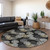 8' Black Gray And Ivory Round Polka Dot Washable Indoor Outdoor Area Rug