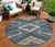 8' Navy Blue And Beige Round Geometric Washable Indoor Outdoor Area Rug