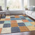 10' X 14' Rust And Denim Blue Geometric Washable Indoor Outdoor Area Rug