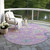 8' Purple Ivory And Denim Blue Round Floral Washable Indoor Outdoor Area Rug