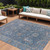 8' X 10' Blue And Beige Floral Washable Indoor Outdoor Area Rug