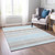 8' X 10' Sky Blue Gray And Beige Striped Washable Indoor Outdoor Area Rug
