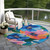 8' Navy Blue And Sky Blue Round Floral Washable Indoor Outdoor Area Rug - Navy Blue, Sky Blue