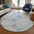8' Blue And Ivory Round Geometric Washable Indoor Outdoor Area Rug Transitional Style - Blue, Ivory Color