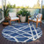 8' Navy Blue And Ivory Round Geometric Washable Indoor Outdoor Area Rug - 608219203900