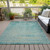 9' X 12' Teal Blue And Wheat Abstract Washable Indoor Outdoor Area Rug