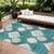 8' X 10' Teal Blue Sky Blue And Ivory Ogee Washable Indoor Outdoor Area Rug