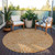 8' Copper And Beige Round Abstract Washable Indoor Outdoor Area Rug