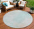 8' Pale Aqua Beige And Ivory Round Abstract Washable Indoor Outdoor Area Rug