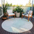 8' Pale Aqua Beige And Ivory Round Abstract Washable Indoor Outdoor Area Rug