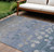 10' X 14' Denim Blue And Gray Floral Washable Indoor Outdoor Area Rug